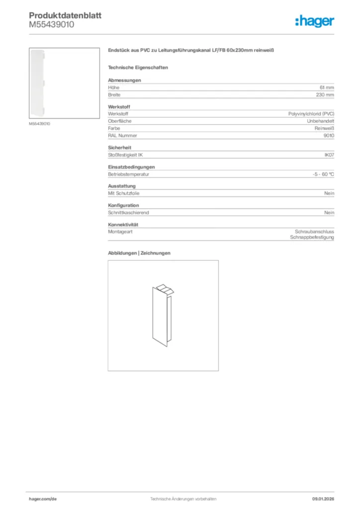 Bild Hager Produktdatenblatt M55439010 | Hager Deutschland