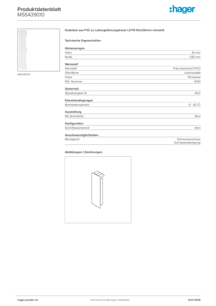 Bild Hager Produktdatenblatt M55439010 | Hager Schweiz