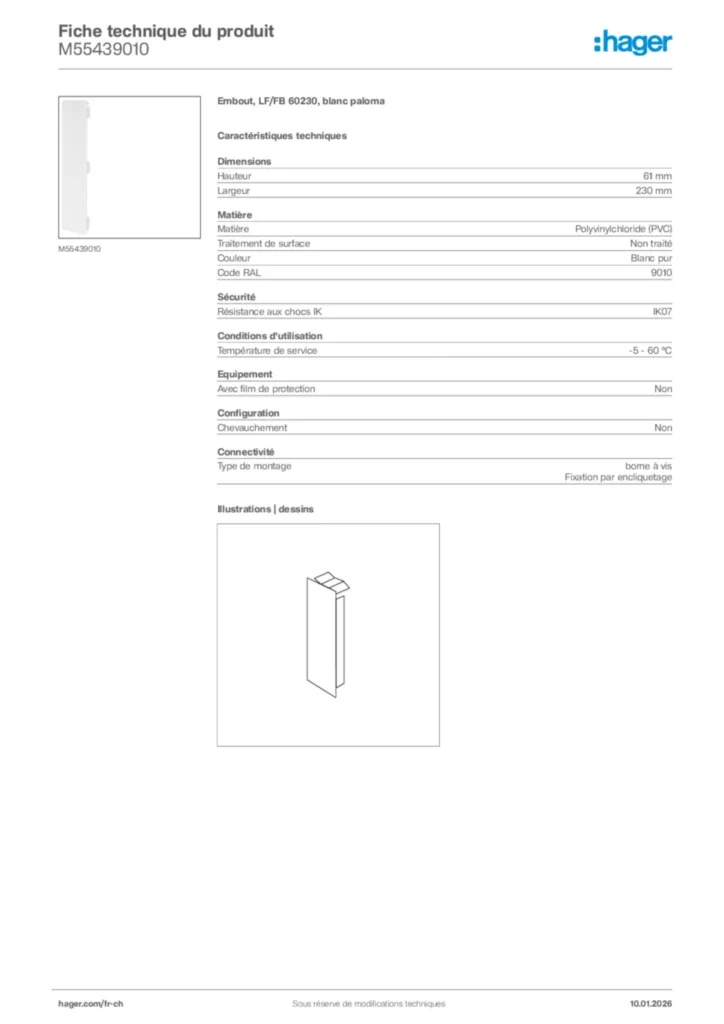 Image Hager Fiche technique du produit M55439010 | Hager Suisse