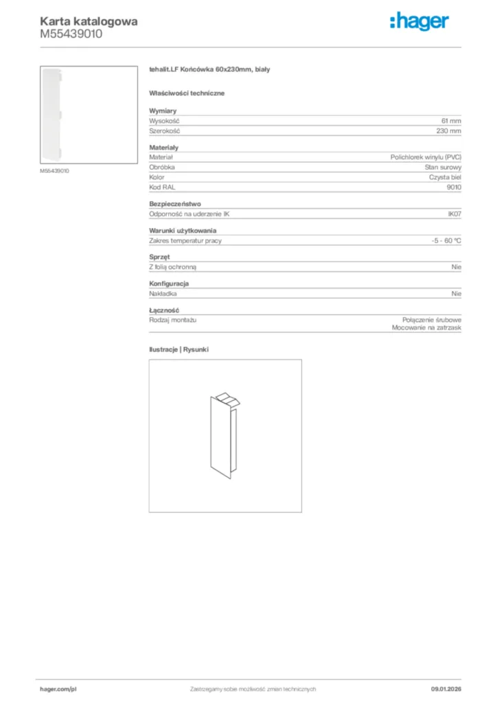 Zdjęcie Hager Karta katalogowa M55439010 | Hager Polska