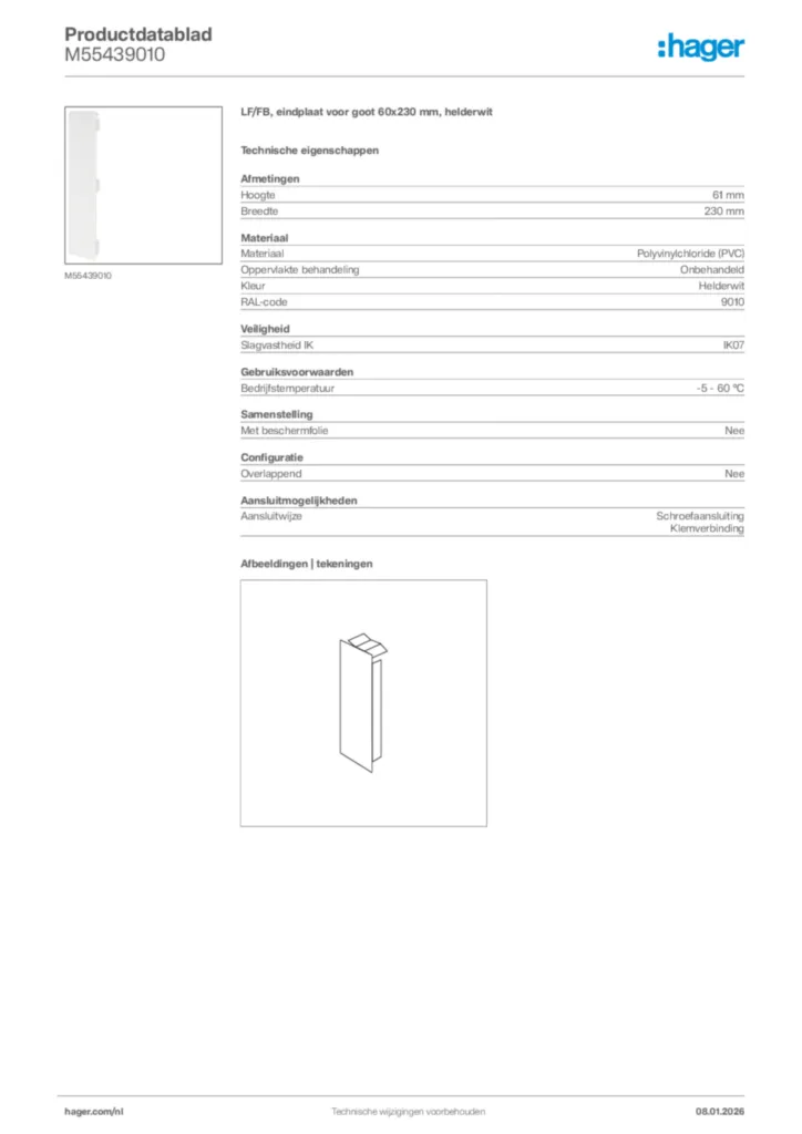 Afbeelding Hager Productdatablad M55439010 | Hager Nederland