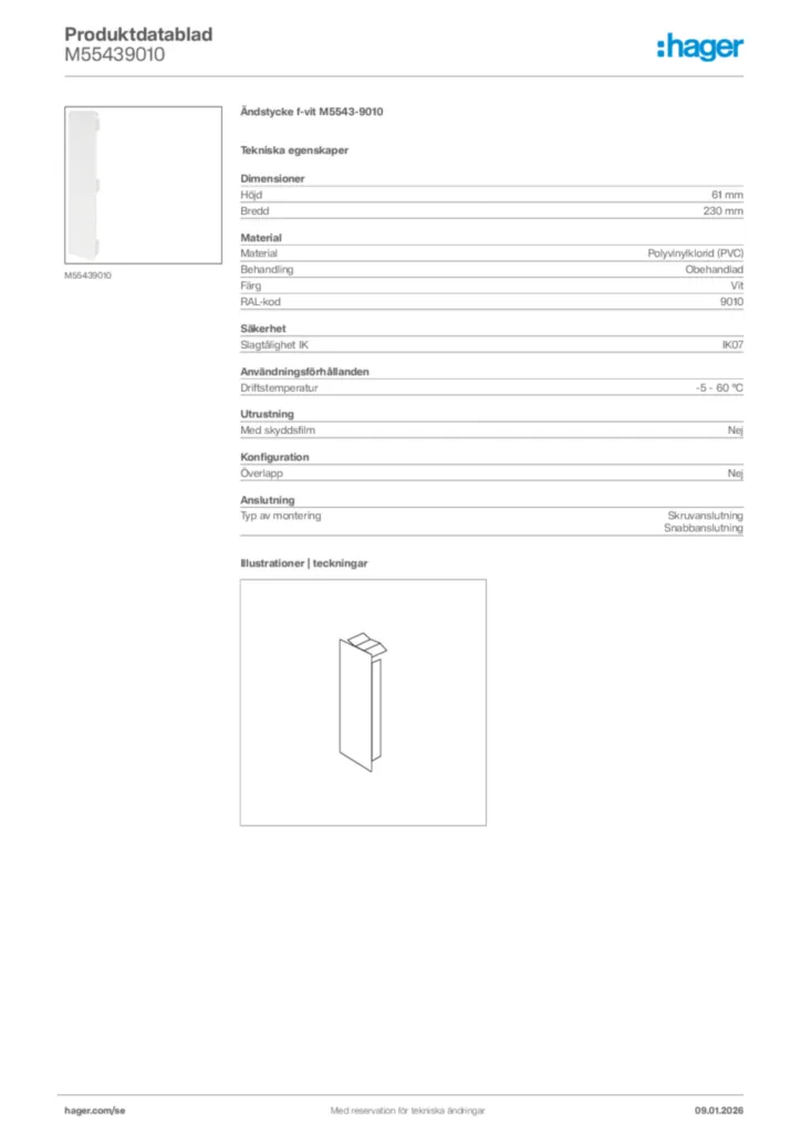Bild Hager Produktdatablad M55439010 | Hager Sverige