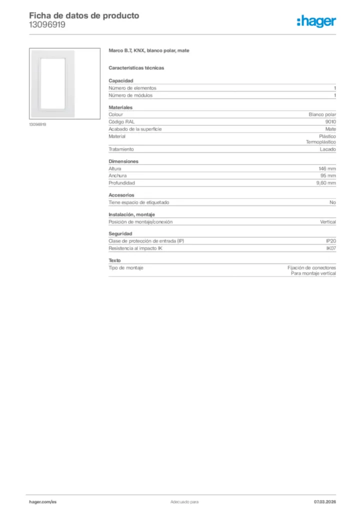 Imagen Hager Ficha de datos de producto 13096919 | Hager España