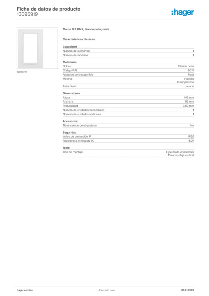 Imagen Hager Ficha de datos de producto 13096919 | Hager España