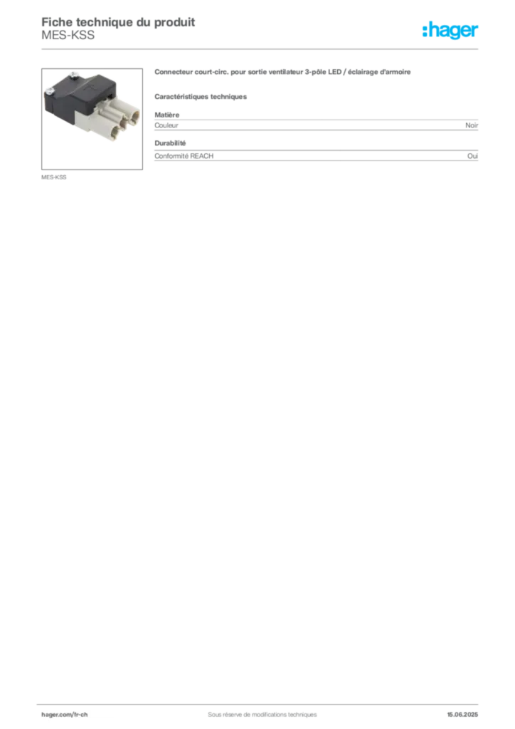 Image Hager Fiche technique du produit MES-KSS | Hager Suisse