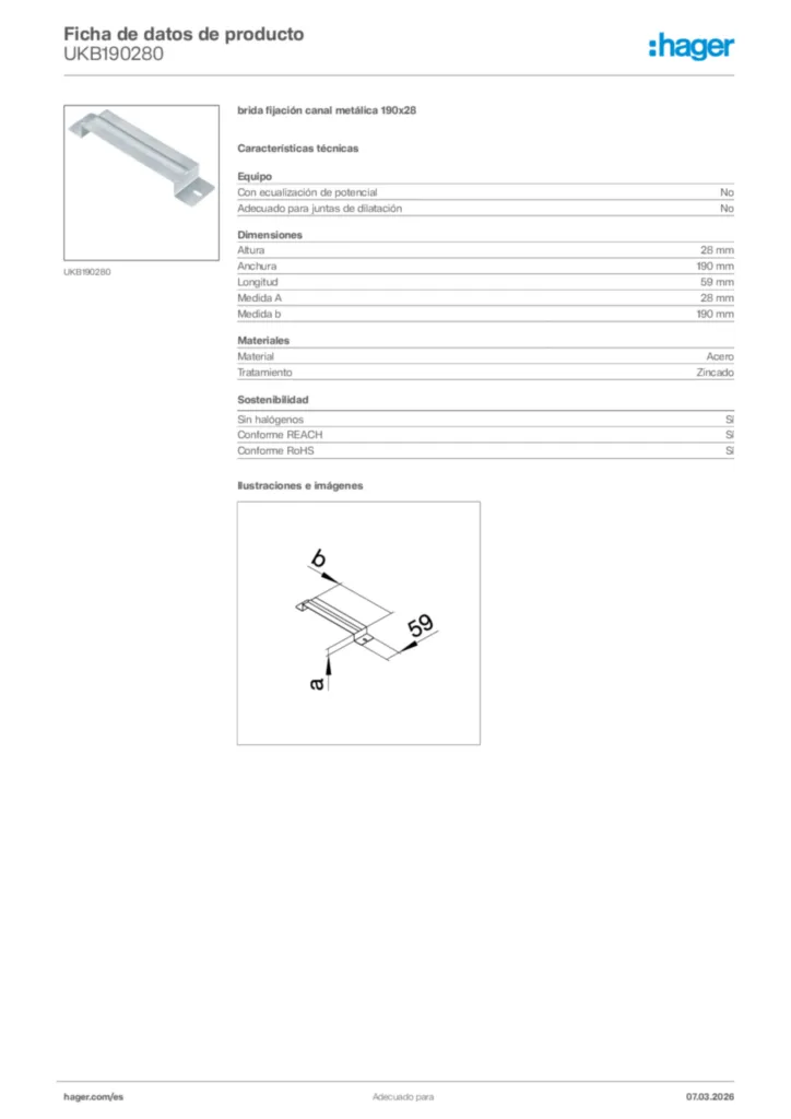 Imagen Hager Ficha de datos de producto UKB190280 | Hager España