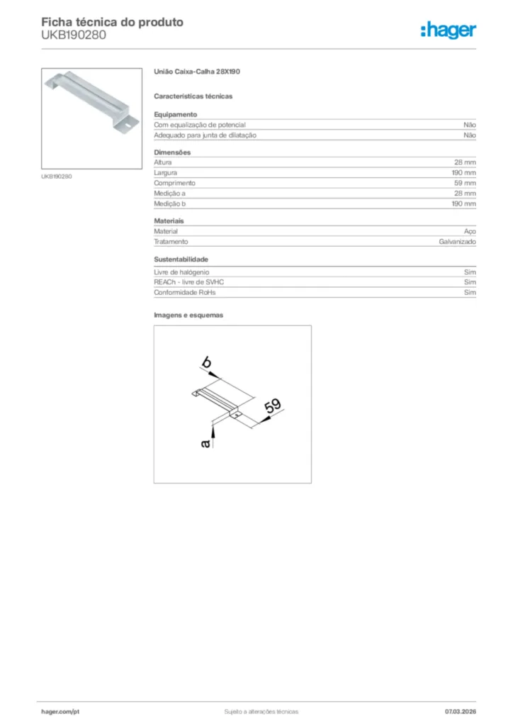 Imagem Hager Ficha técnica do produto UKB190280 | Hager Portugal