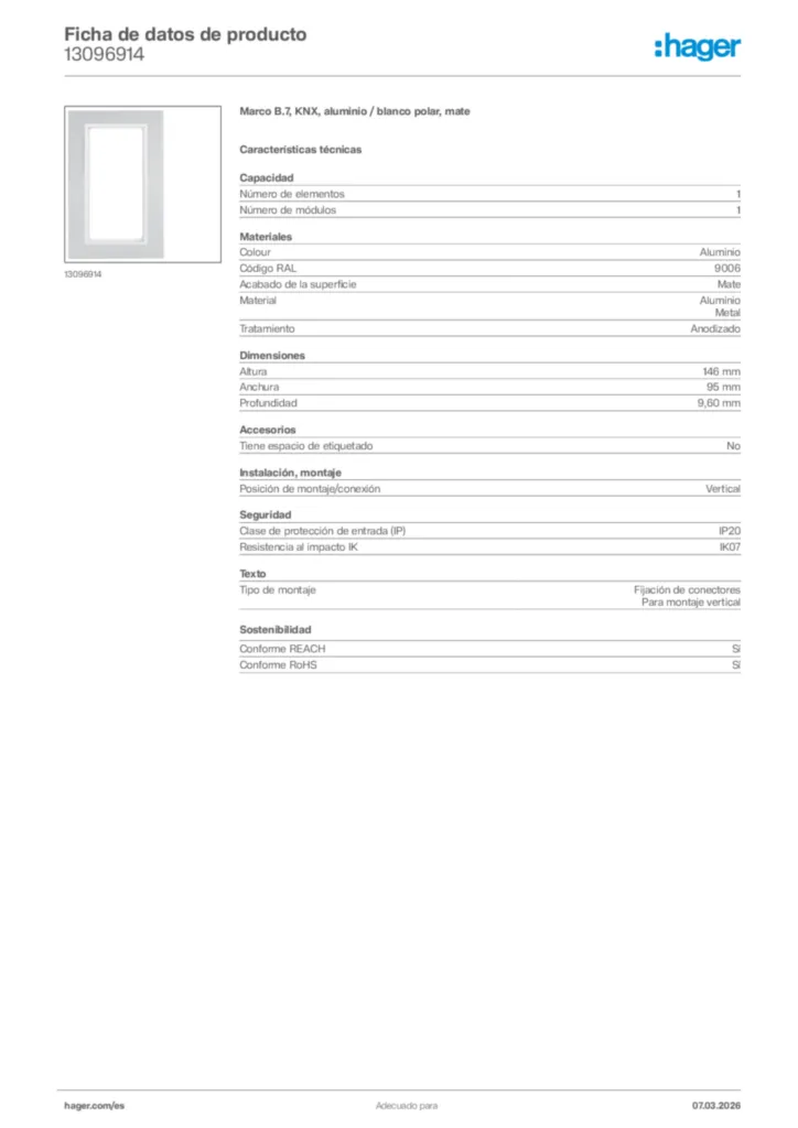 Imagen Hager Ficha de datos de producto 13096914 | Hager España