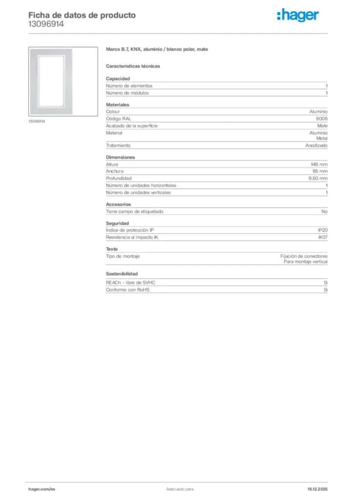 Imagen Hager Ficha de datos de producto 13096914 | Hager España