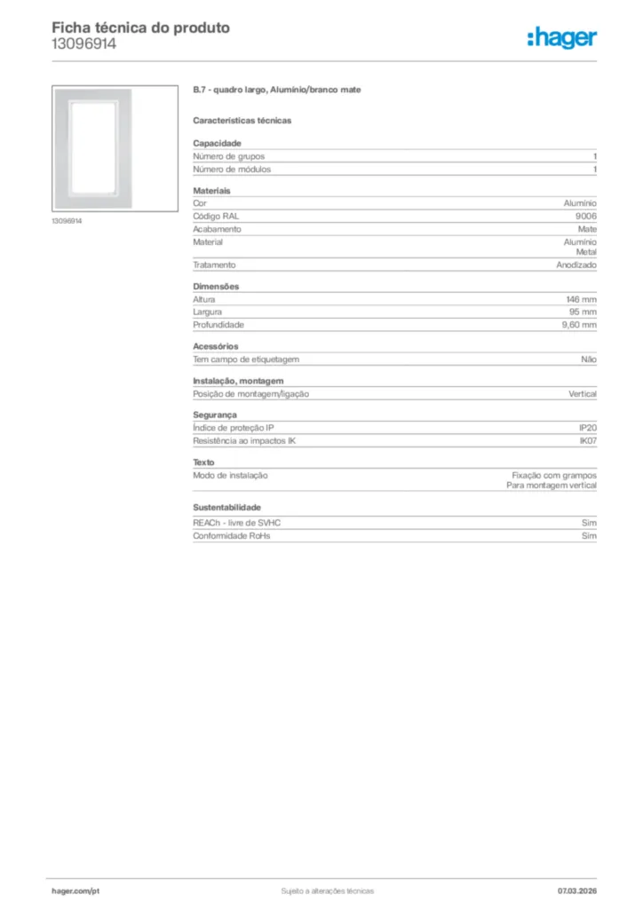 Imagem Hager Ficha técnica do produto 13096914 | Hager Portugal