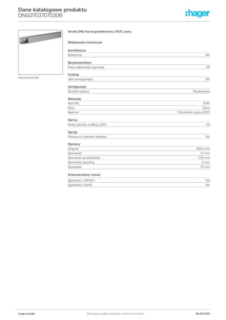 Zdjęcie Hager Karta katalogowa DNG3703707030B | Hager Polska