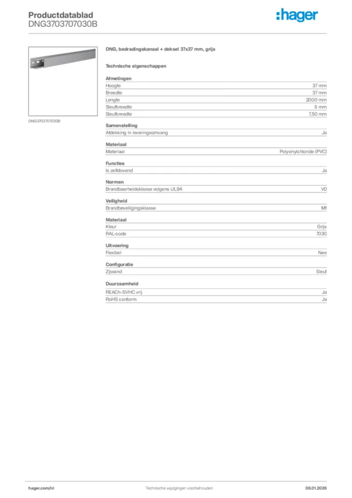 Afbeelding Hager Productdatablad DNG3703707030B | Hager Nederland