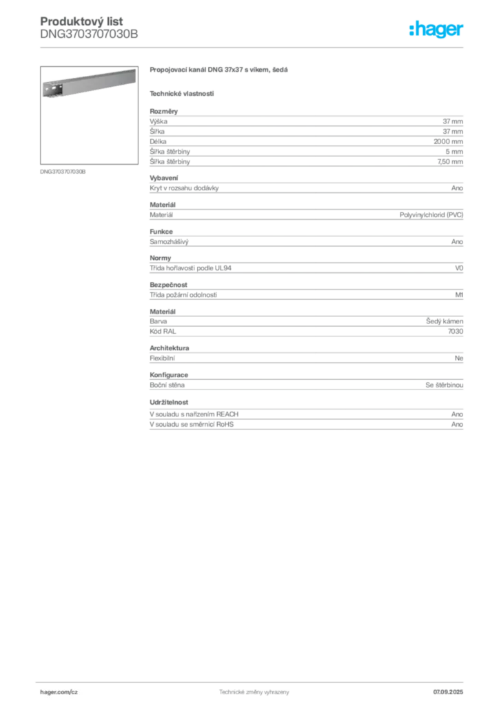 Obrázek Hager Produktový list DNG3703707030B | Hager
