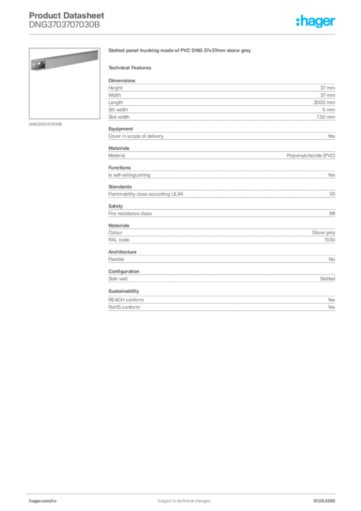 Image Hager Product data sheet DNG3703707030B  | Hager New Zealand