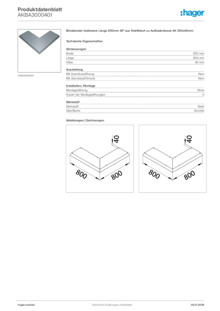 Bild Hager Produktdatenblatt AKBA3000401 | Hager Deutschland