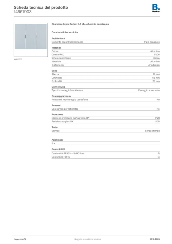 Immagine Berker Scheda tecnica del prodotto 14657003 | Hager Italia
