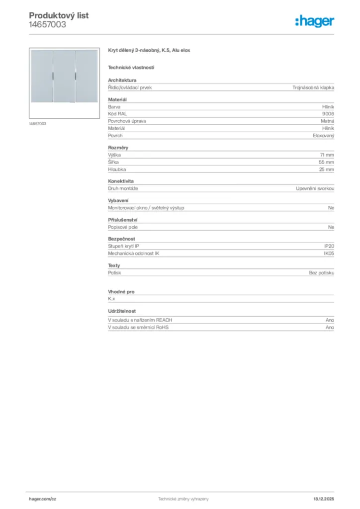 Obrázek Hager Produktový list 14657003 | Hager