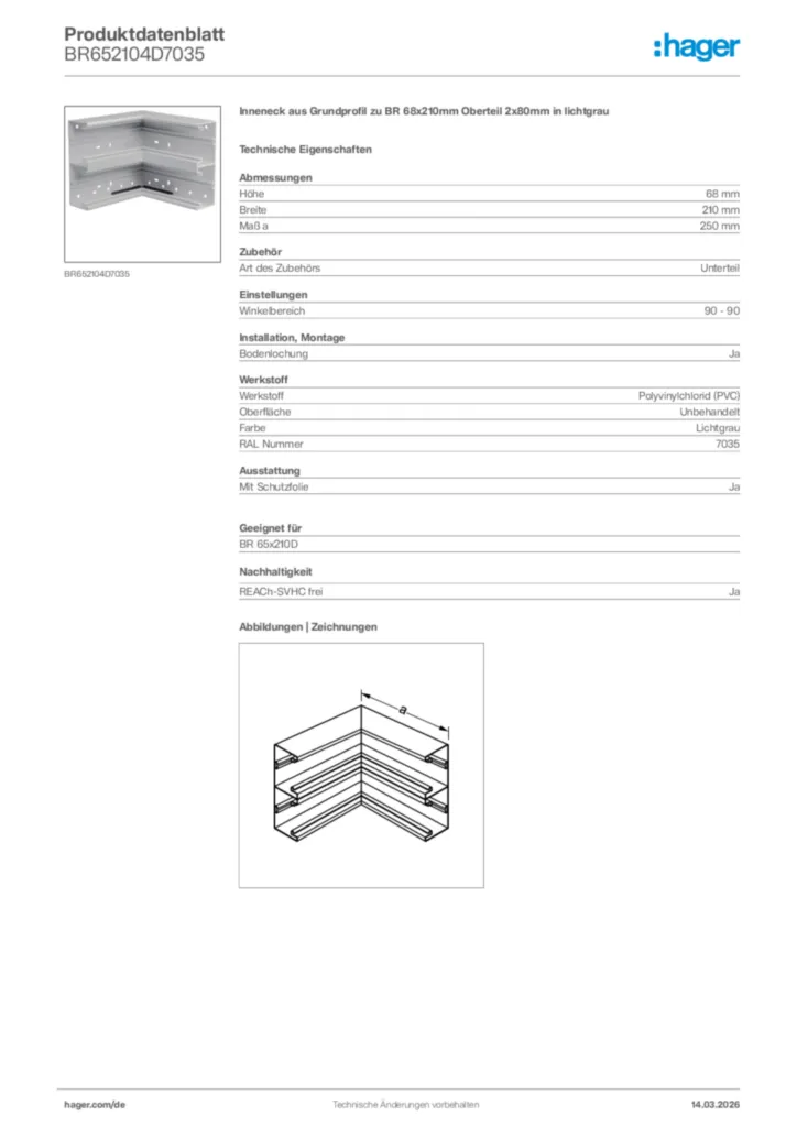 Bild Hager Produktdatenblatt BR652104D7035 | Hager Deutschland