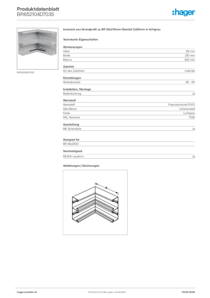 Bild Hager Produktdatenblatt BR652104D7035 | Hager Schweiz