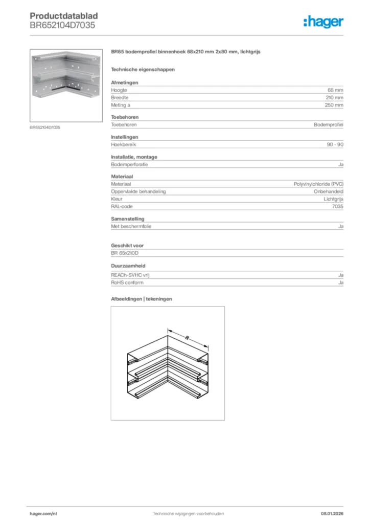 Afbeelding Hager Productdatablad BR652104D7035 | Hager Nederland