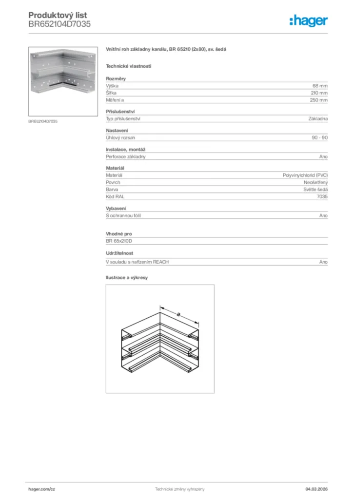 Obrázek Hager Product data sheet BR652104D7035 | Hager