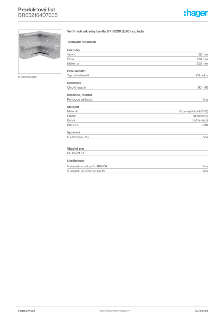 Obrázek Hager Produktový list BR652104D7035 | Hager