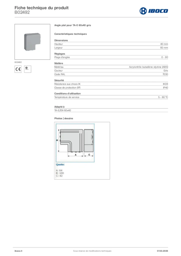 Image Iboco Fiche technique du produit B02492 | Hager France