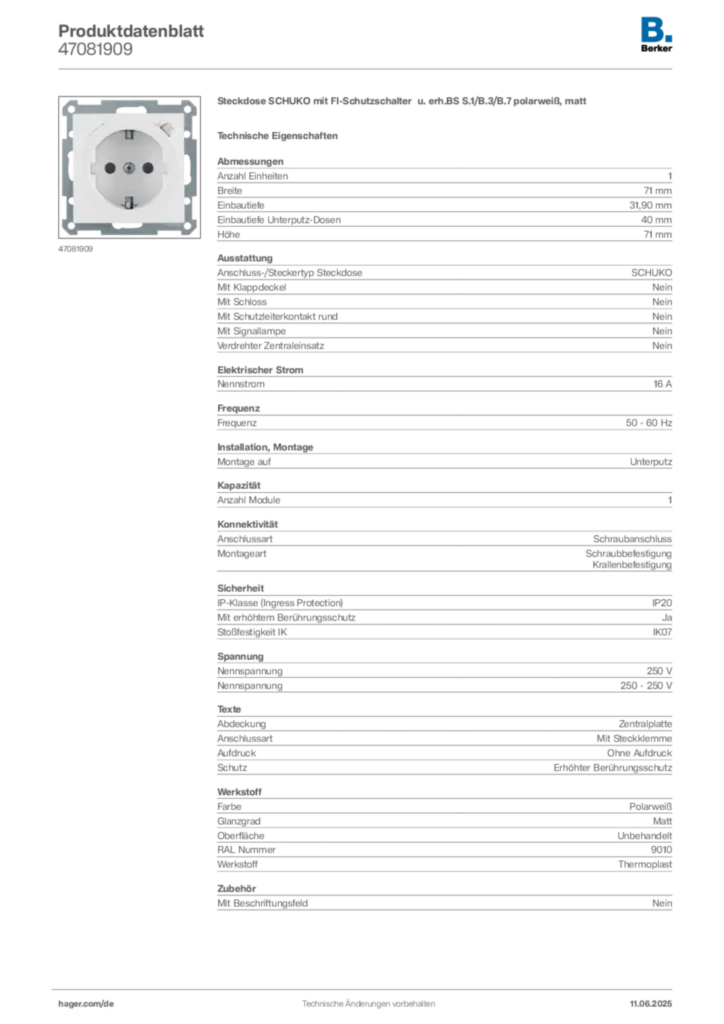 Berker Produktdatenblatt 47081909