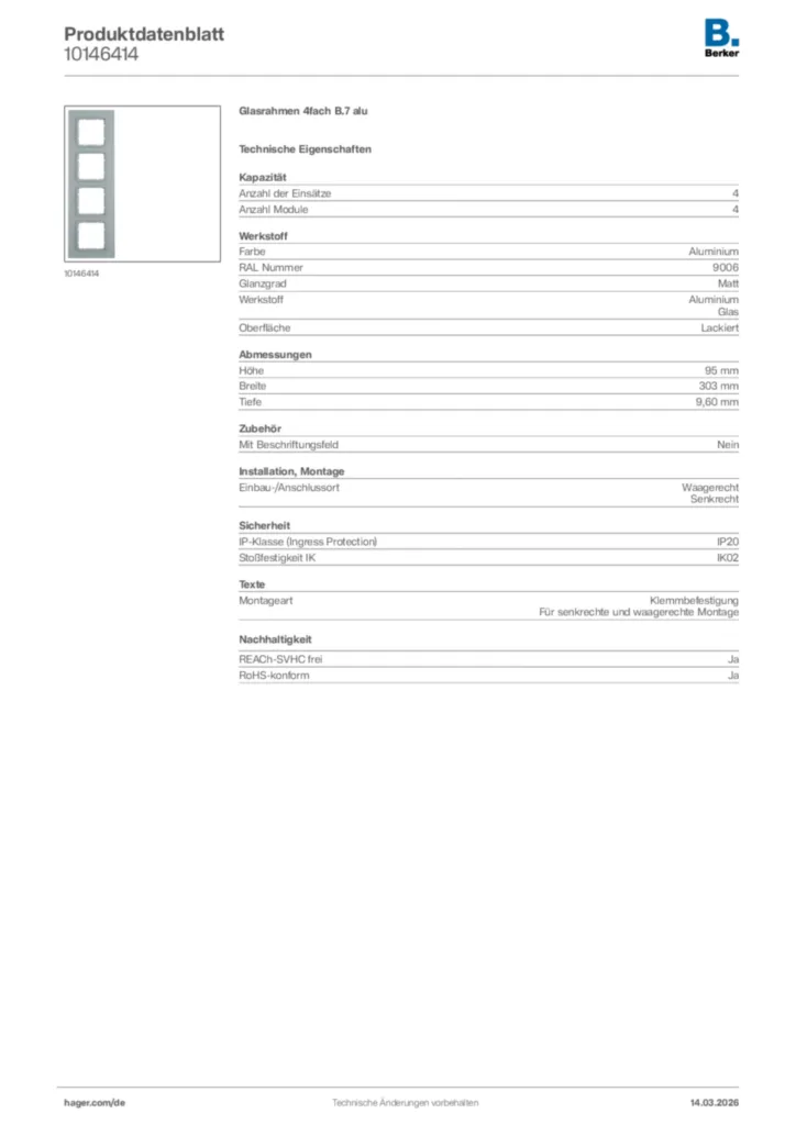 Bild Berker Produktdatenblatt 10146414 | Hager Deutschland