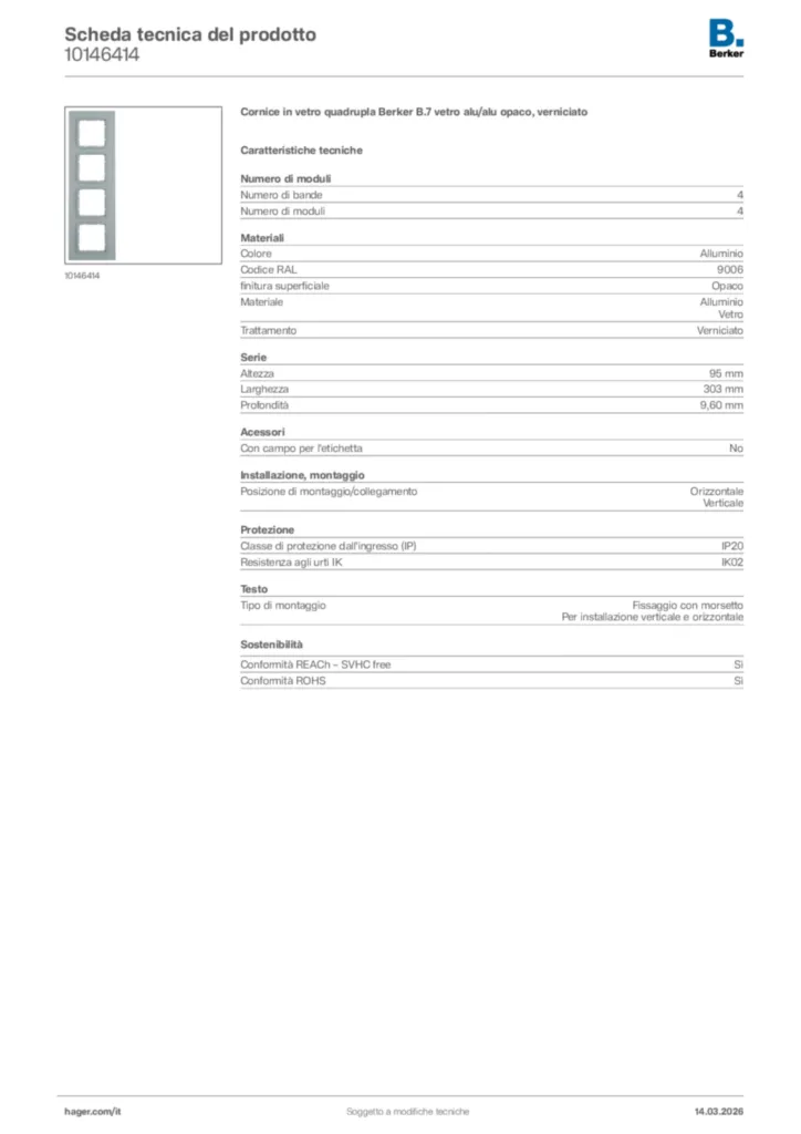 Immagine Berker Scheda tecnica del prodotto 10146414 | Hager Italia