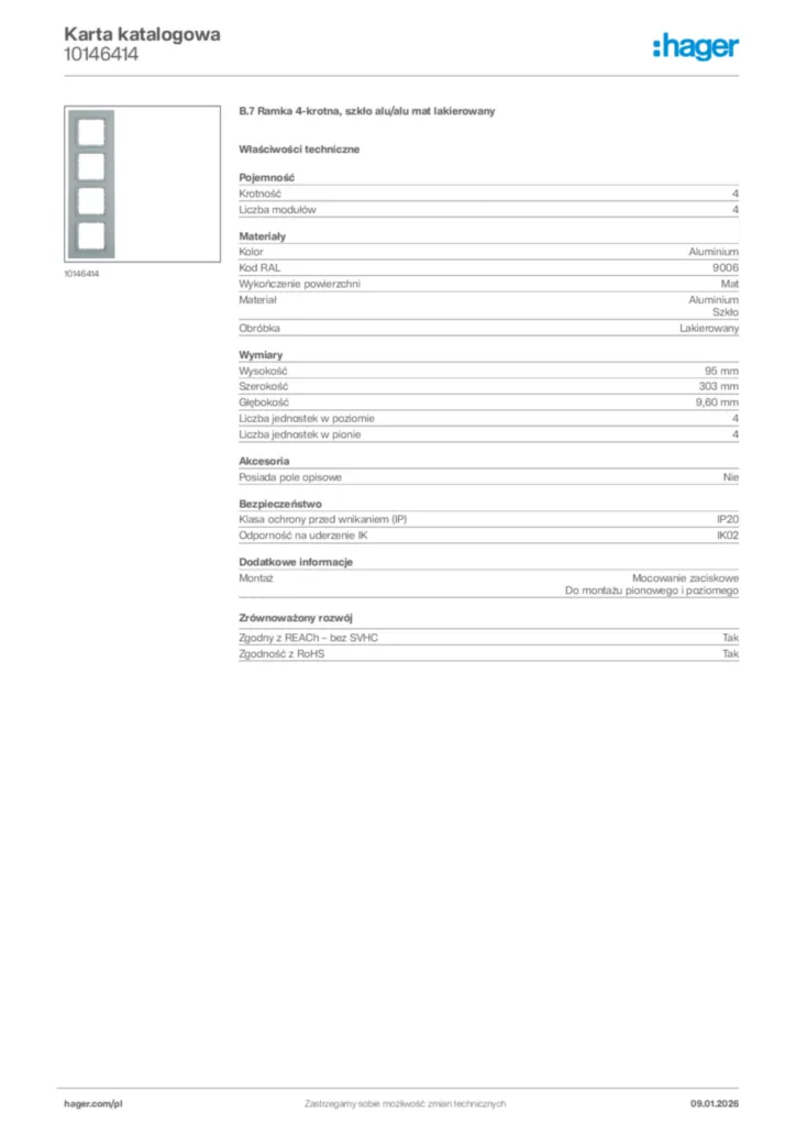Zdjęcie Hager Karta katalogowa 10146414 | Hager Polska
