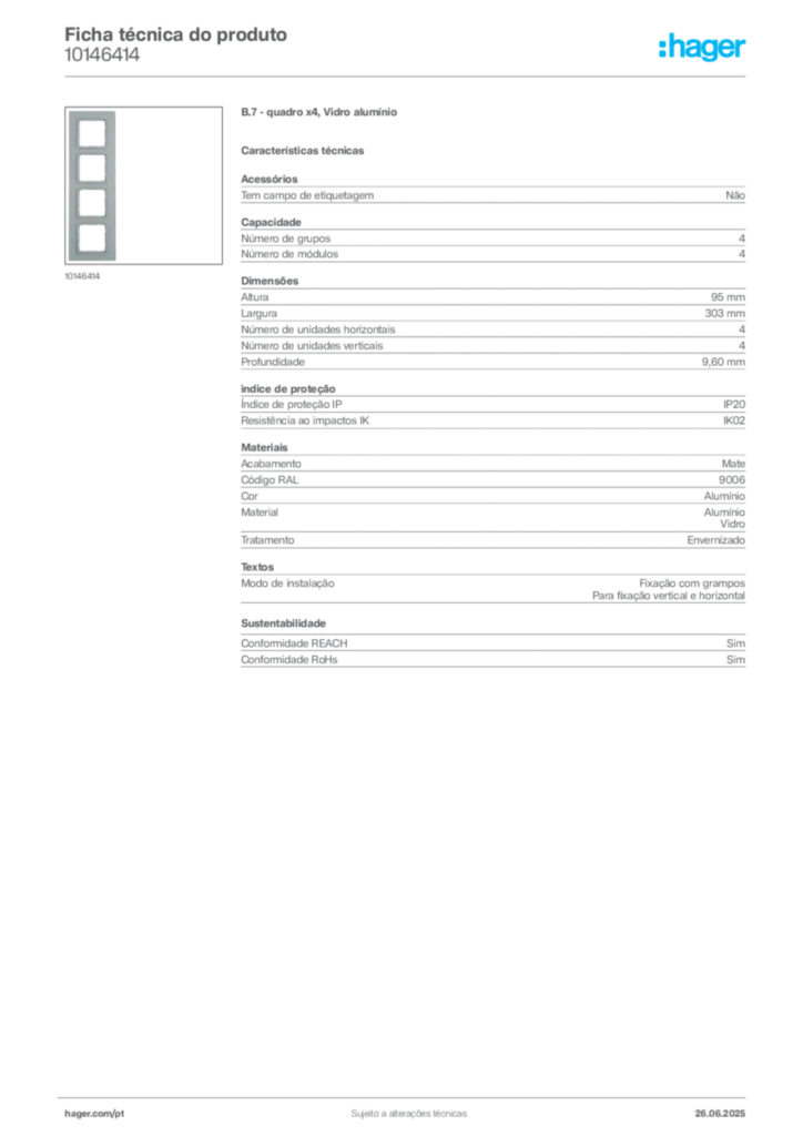 Imagem Hager Ficha técnica do produto 10146414 | Hager Portugal