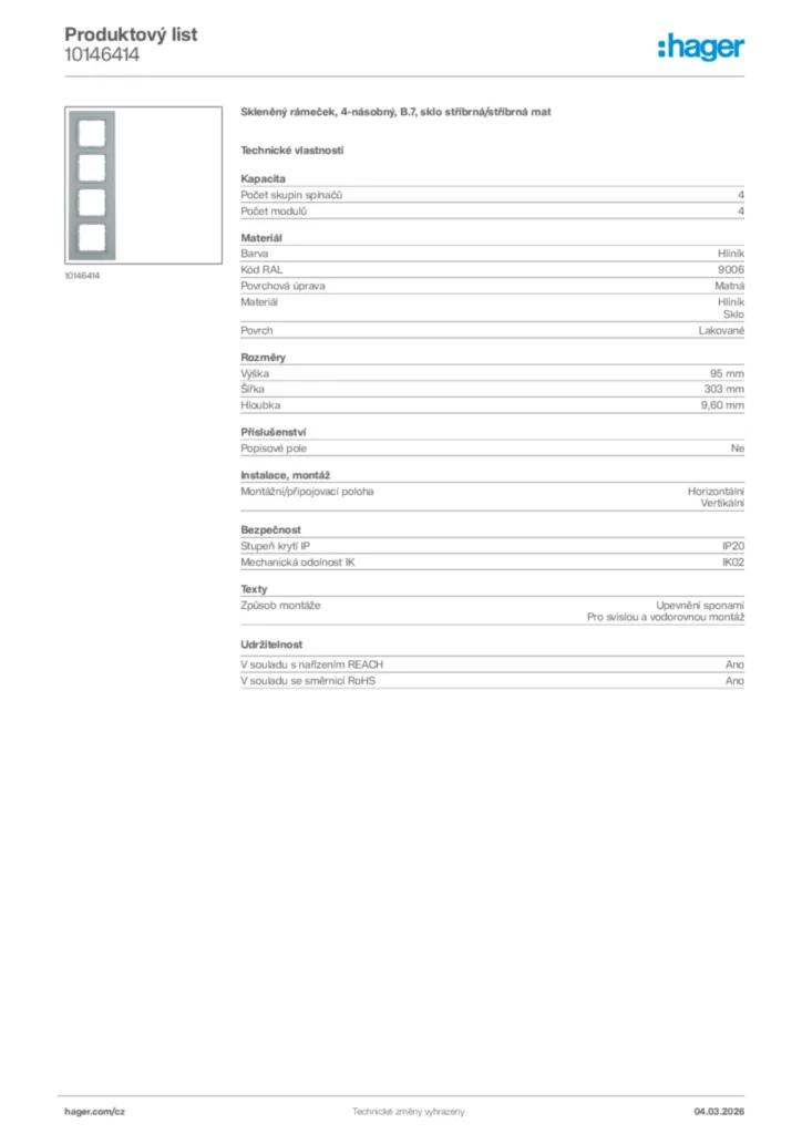 Obrázek Hager Product data sheet 10146414 | Hager