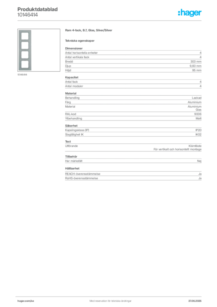 Bild Hager Produktdatablad 10146414 | Hager Sverige