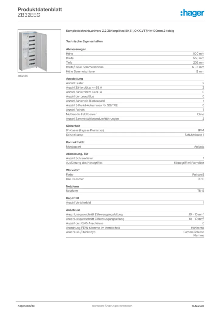 Bild Hager Produktdatenblatt ZB32EEG | Hager Deutschland