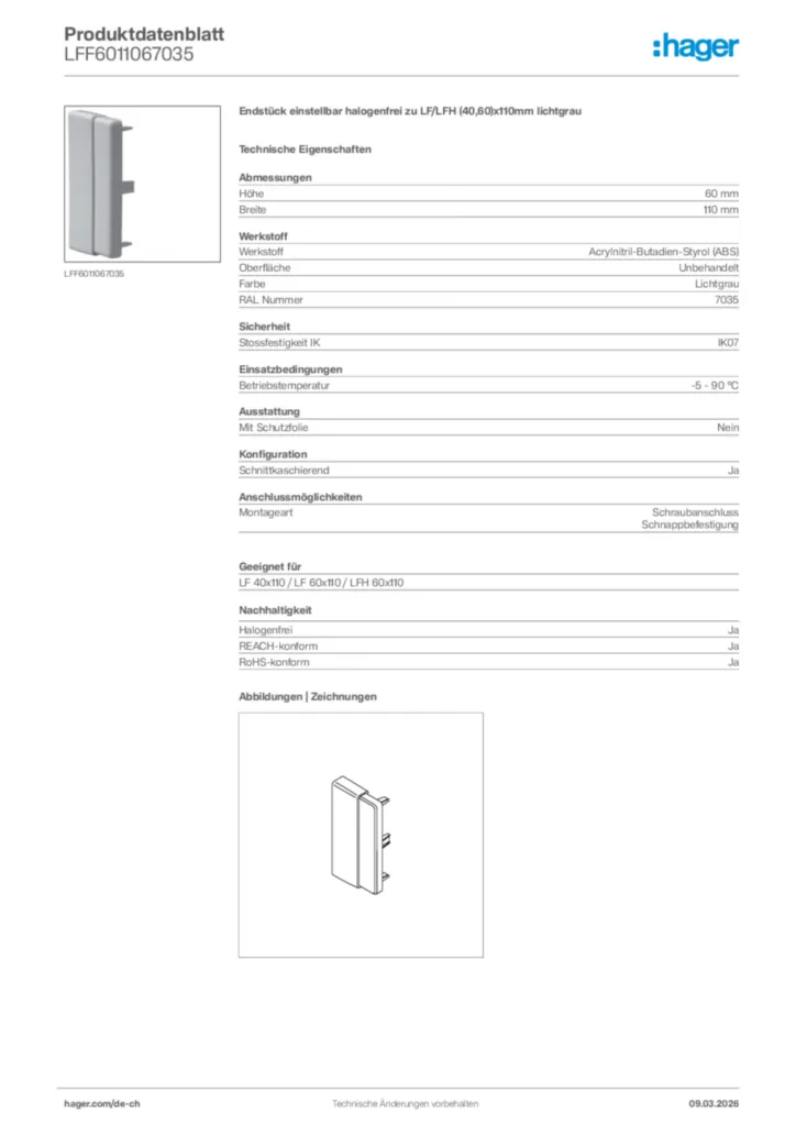 Bild Hager Produktdatenblatt LFF6011067035 | Hager Schweiz