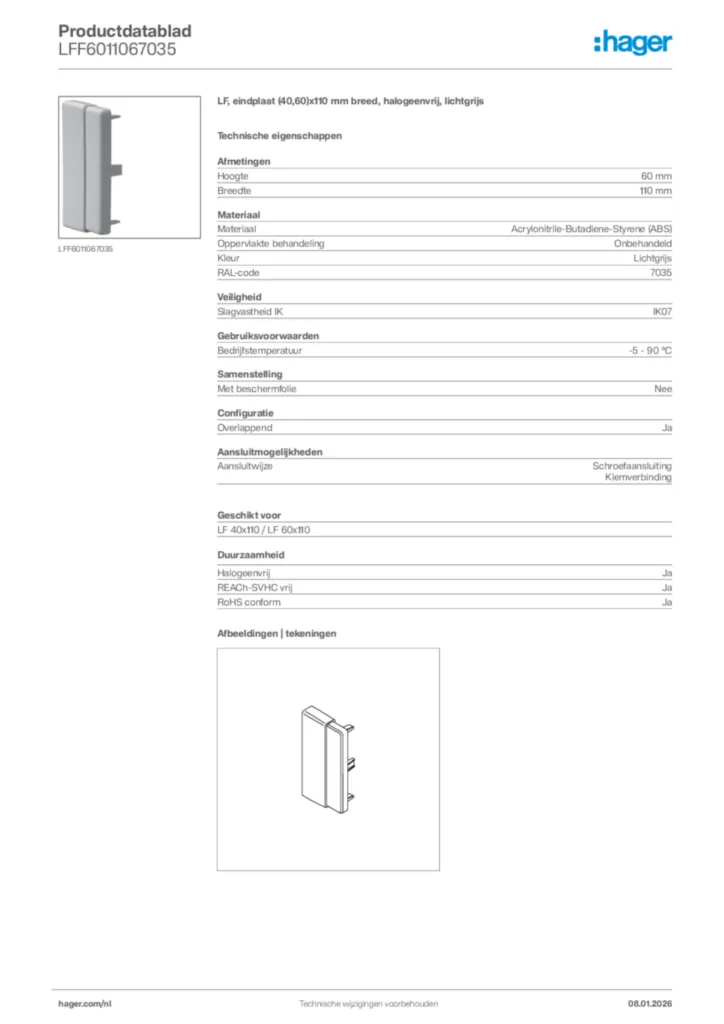 Afbeelding Hager Productdatablad LFF6011067035 | Hager Nederland
