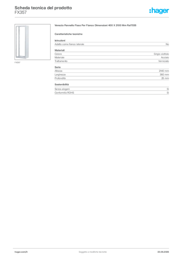 Immagine Hager Scheda tecnica del prodotto FX357 | Hager Italia