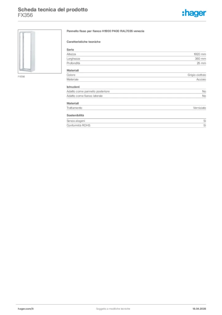 Immagine Hager Scheda tecnica del prodotto FX356 | Hager Italia