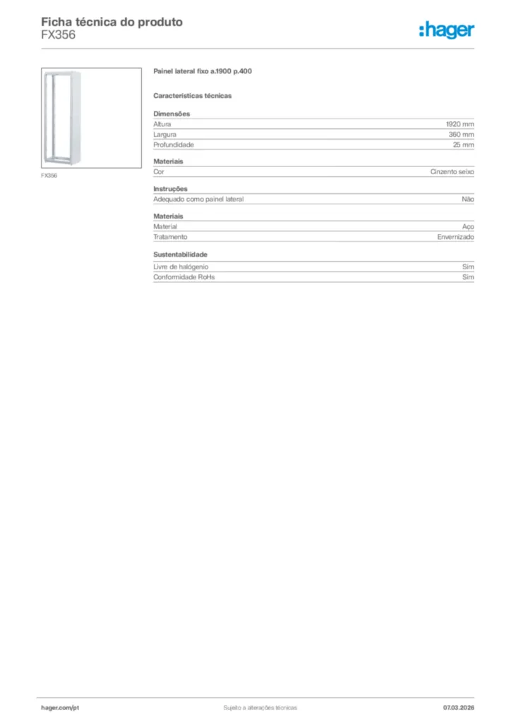 Imagem Hager Ficha técnica do produto FX356 | Hager Portugal