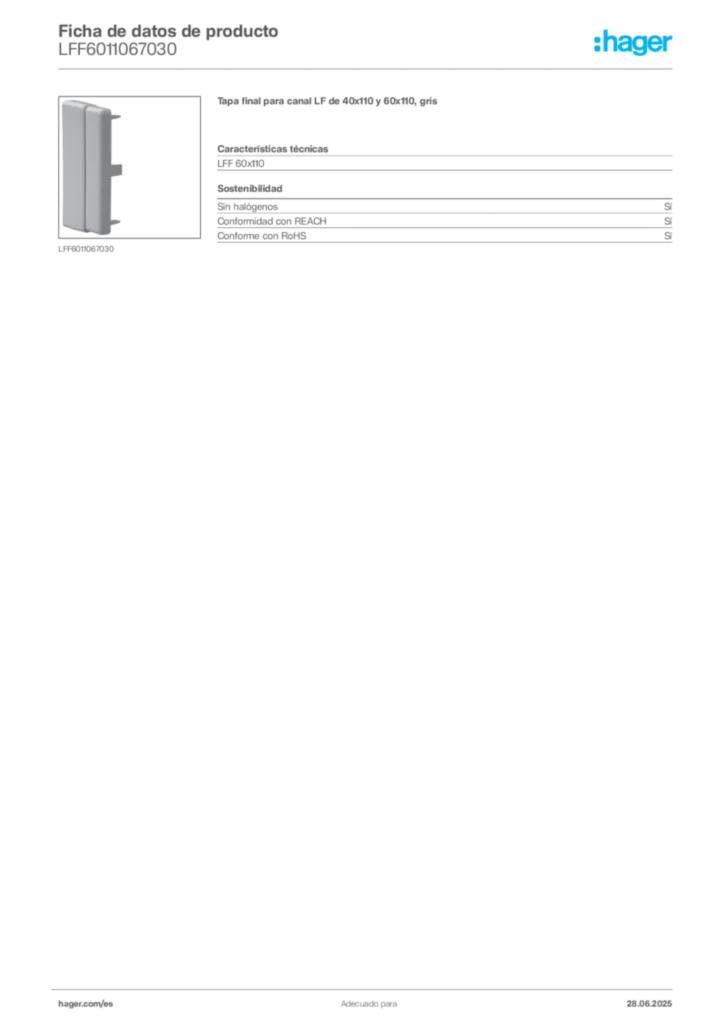 Imagen Hager Ficha de datos de producto LFF6011067030 | Hager España
