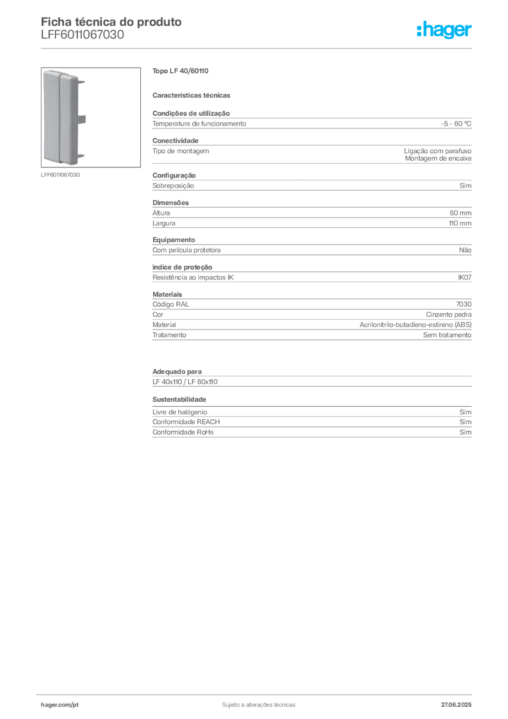 Imagem Hager Ficha técnica do produto LFF6011067030 | Hager Portugal