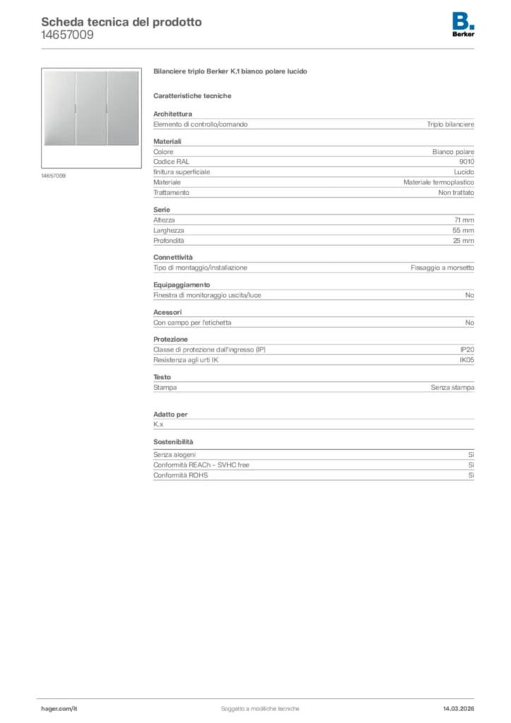 Immagine Berker Scheda tecnica del prodotto 14657009 | Hager Italia