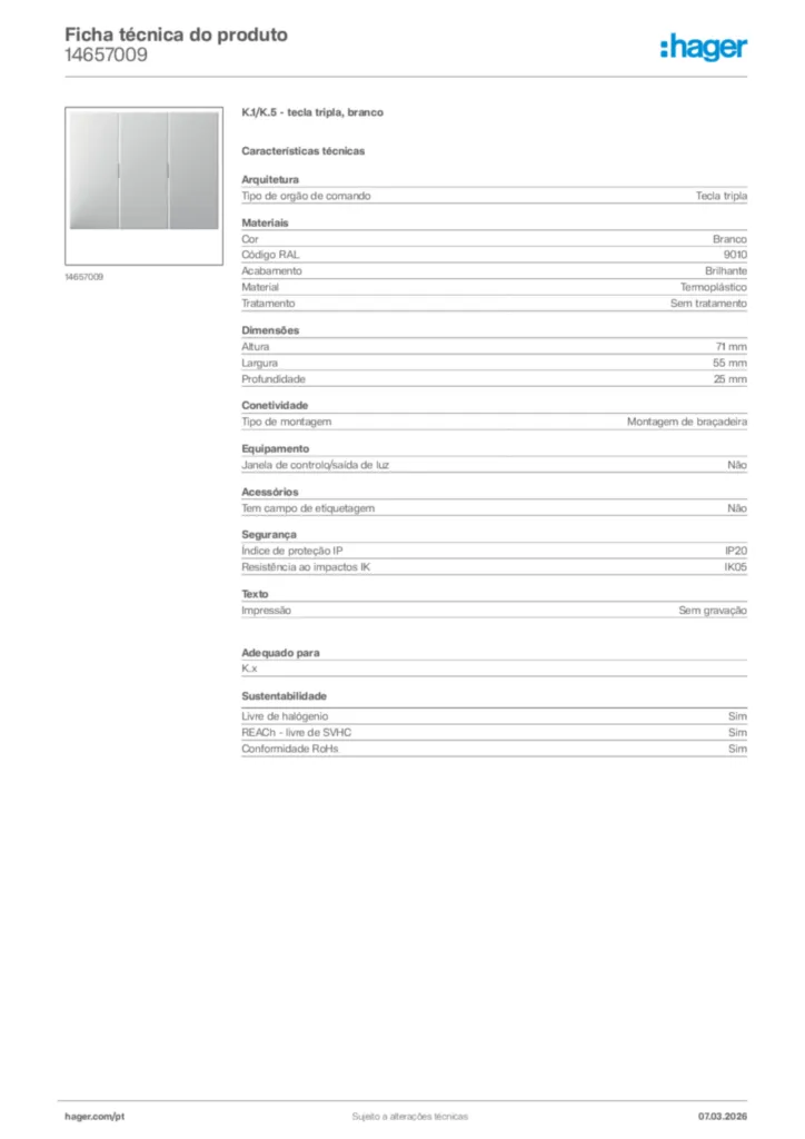Imagem Hager Ficha técnica do produto 14657009 | Hager Portugal