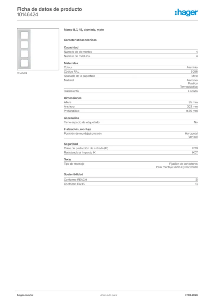 Imagen Hager Ficha de datos de producto 10146424 | Hager España