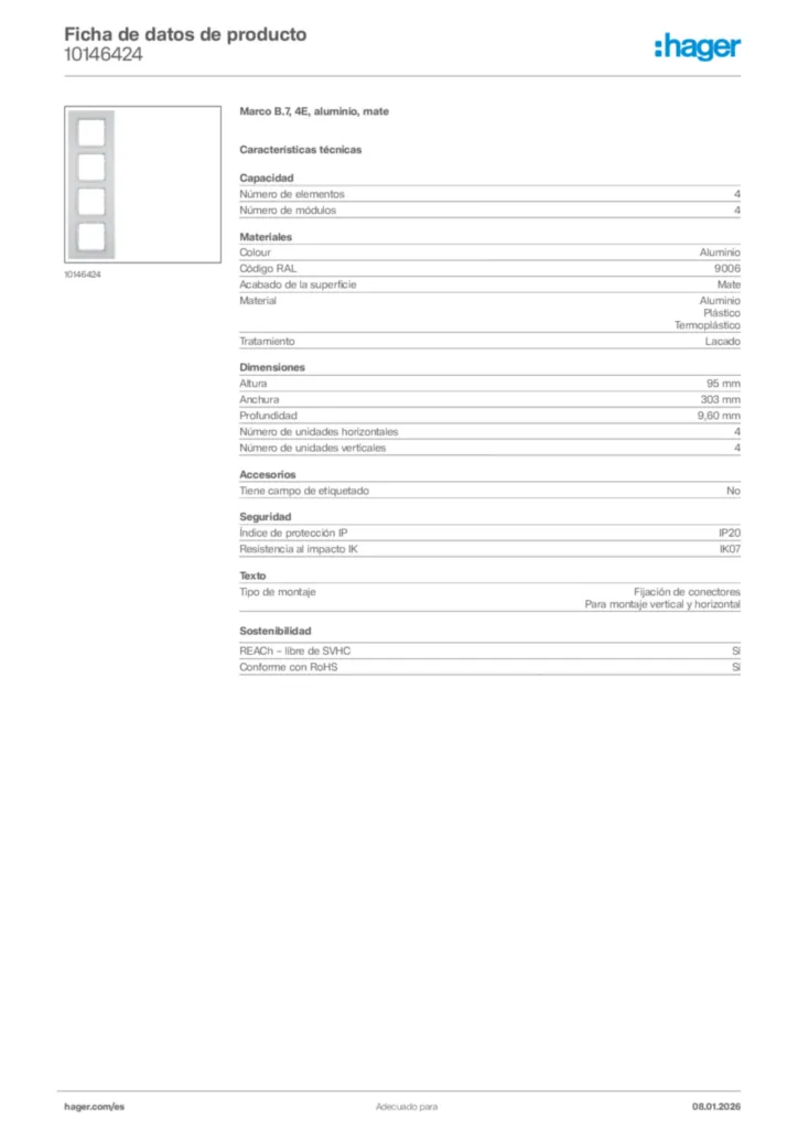 Imagen Hager Ficha de datos de producto 10146424 | Hager España