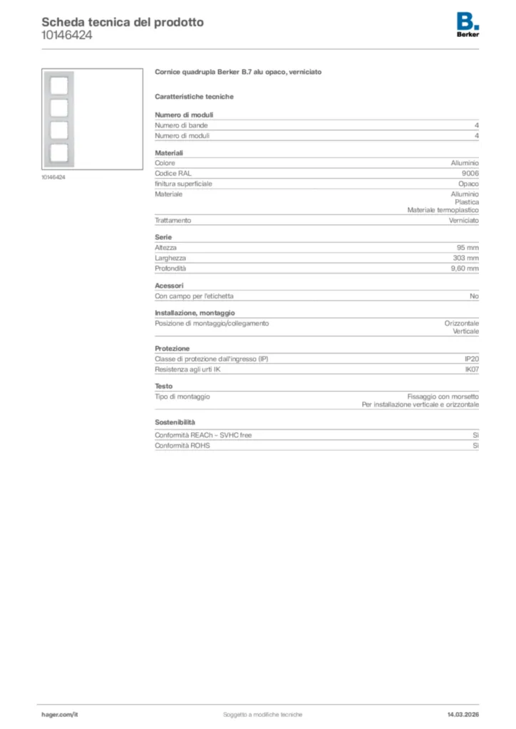 Immagine Berker Scheda tecnica del prodotto 10146424 | Hager Italia