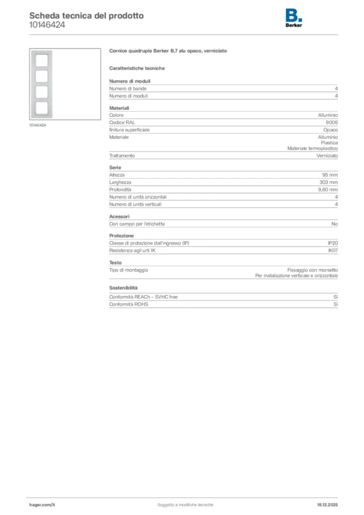 Immagine Berker Scheda tecnica del prodotto 10146424 | Hager Italia