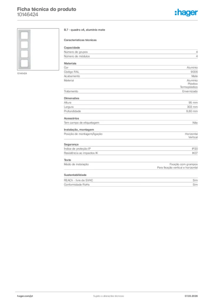 Imagem Hager Ficha técnica do produto 10146424 | Hager Portugal
