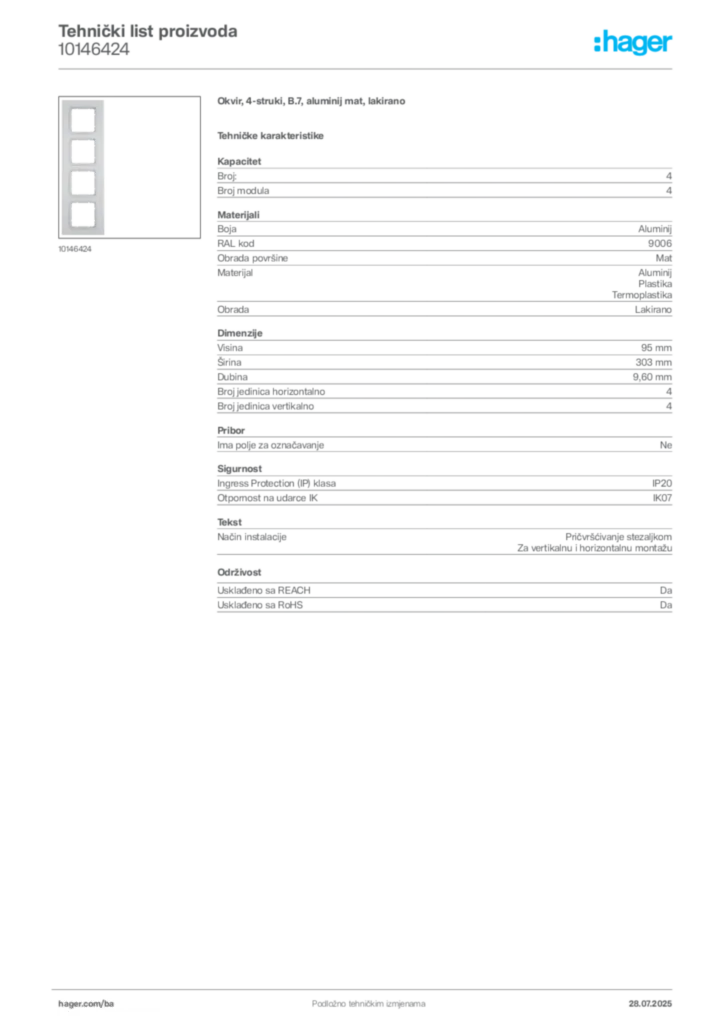 Slika Hager Product data sheet 10146424  | Hager